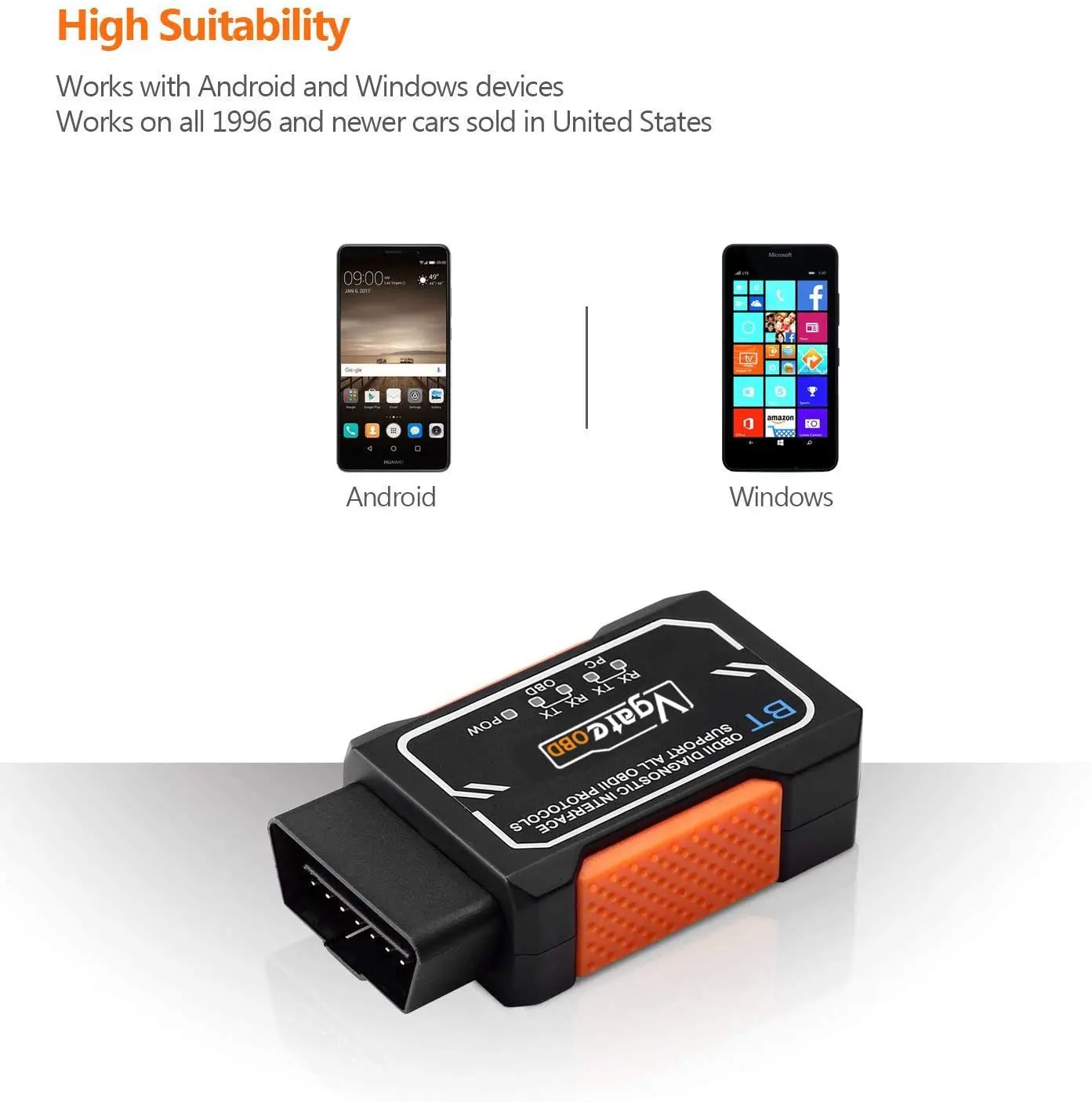 Vgate OBD2 Bluetooth Scanner OBDII Diagnostic Scan Tool Check Engine Light Code Reader Adapter for Android | Автомобили и