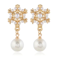 christmas pearl snowflake earrings for women gold color charm luxury casual womens earrings party jewelry christmas gift winter