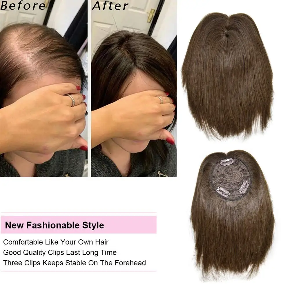 

Wavy Hair Toppers With Bangs Hair Extension 3 Clips In Top Crown Hair High Temperature Fiber 10 Inches Women Hair System