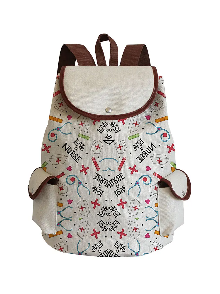 

Nurse Printed Backpack Women Linen Backpack Letter Drawstring Backpacks For Teenage Girls Large Capacity School Bag Dropshipping
