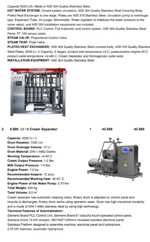 Оборудование и оборудование для производства молока йогура масляного сыра масла