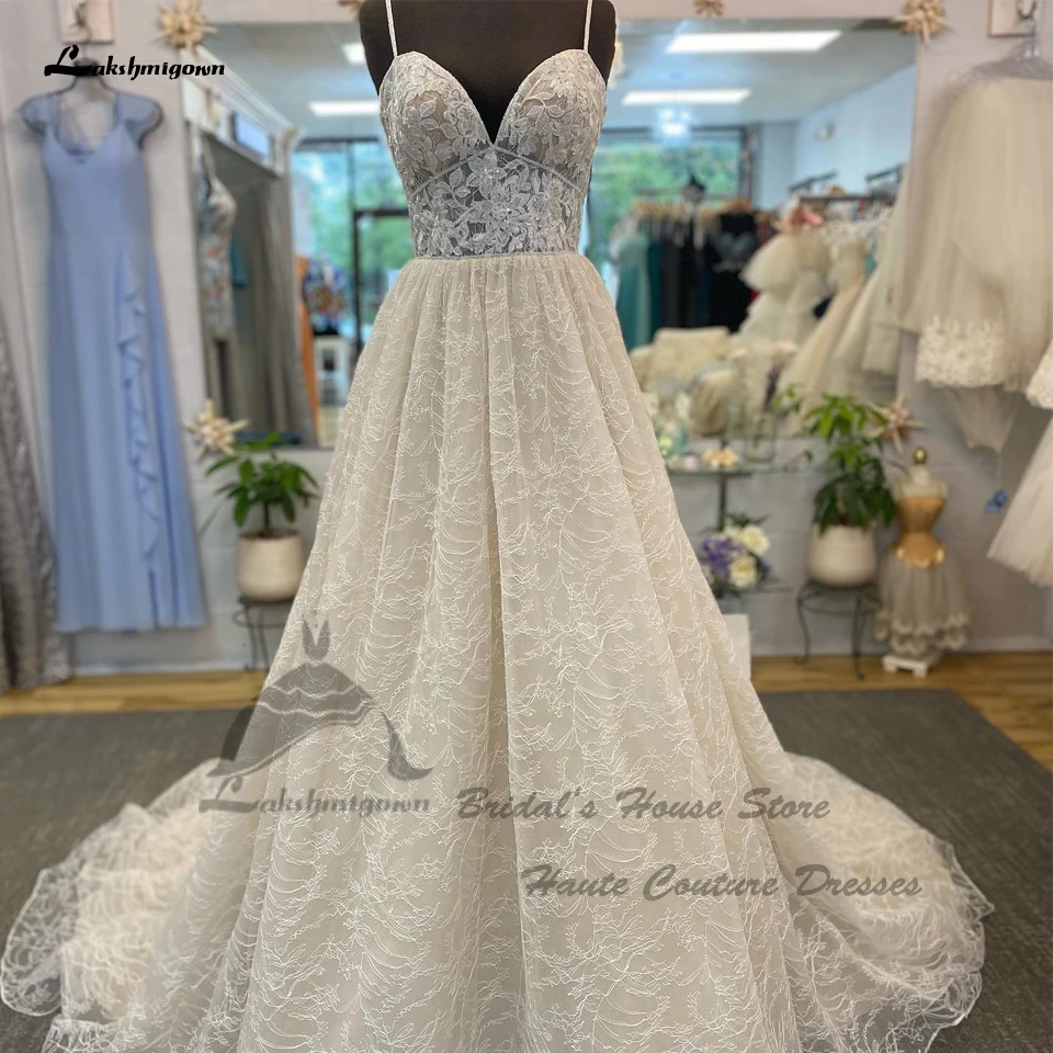 

Luxury Lace Bohemian Wedding Dress Spaghetti Straps Summer 2022 Civil Bridal Beach Wedding Gowns Open Back Lakshmigown