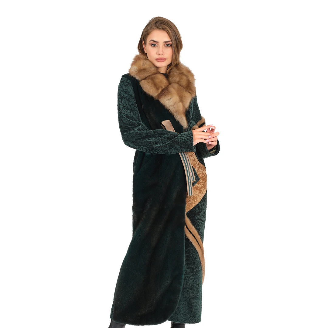 

2021 Women Geometrical Pattern Emerald Green Coat MODAQUEEN Official Store Luxury Clothing