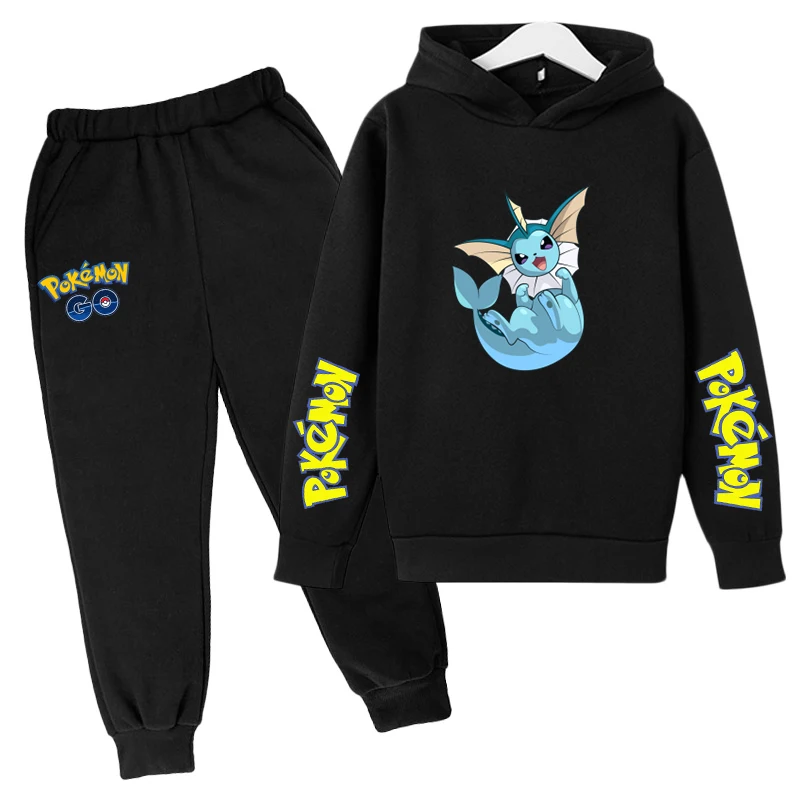 

Pokemon Outfit Boys Clothing Casual Cotton Kids Pikachu Top Hoodie + Black Trousers Girls Long Sleeve Tracksuit 4-14 Years