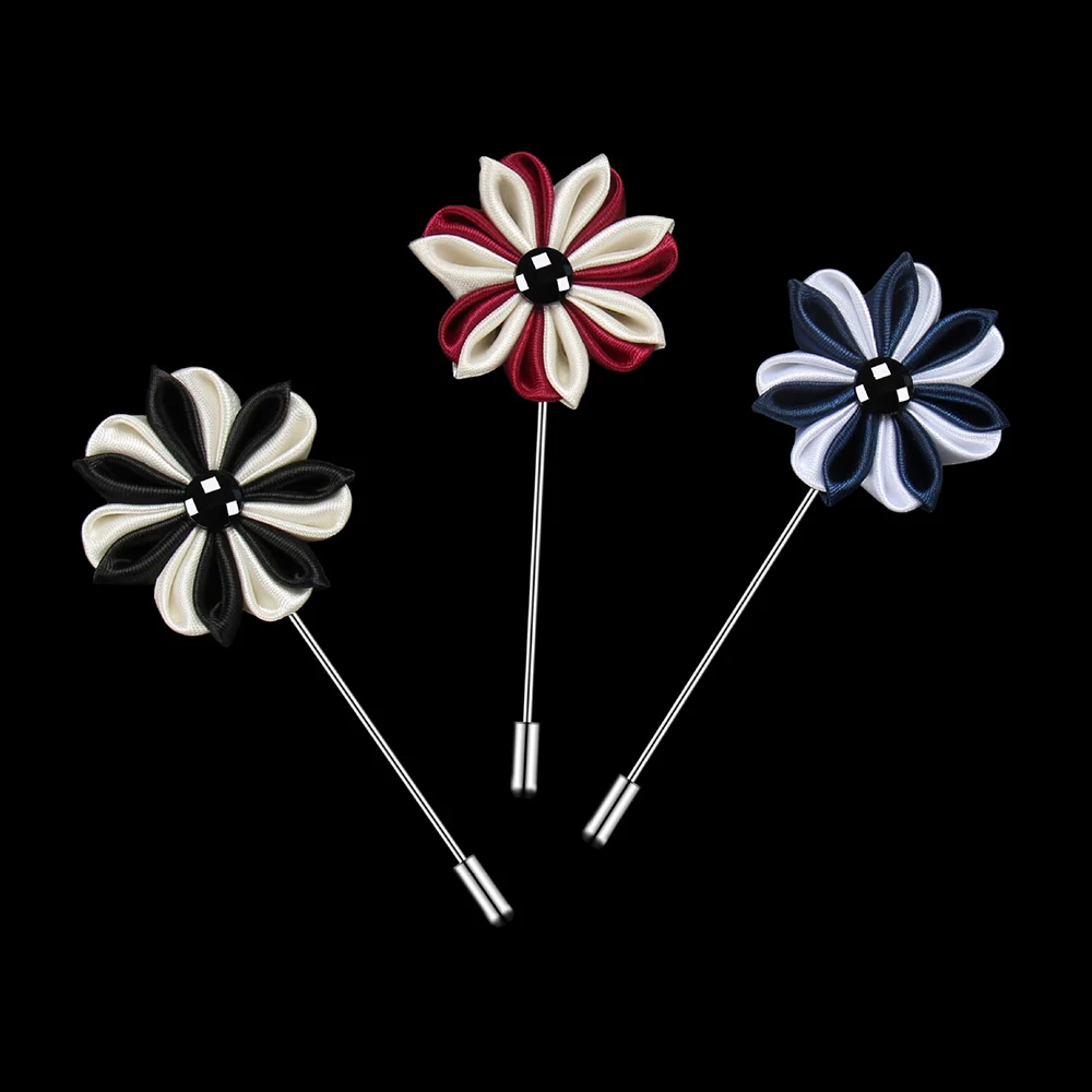 Two Tone Flower Lapel Pin Handmade Fabric Boutonniere Stick Brooch Pins for Men Suit Wedding Groom Tuxedo Corsage Accessories | Украшения и