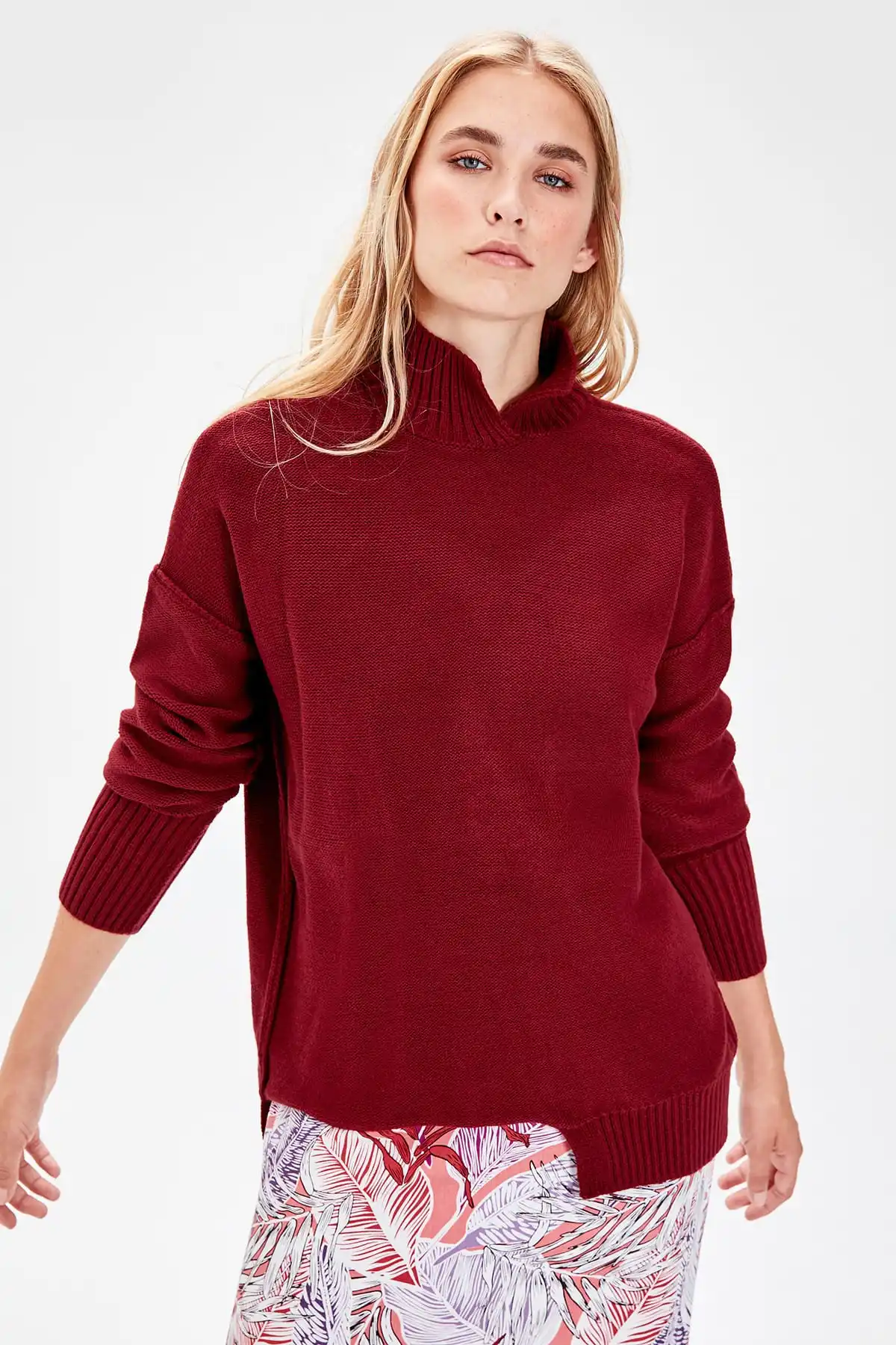 Trendyol женщины бордовая юбка наконечник ассиметричная вязаная одежда свитер