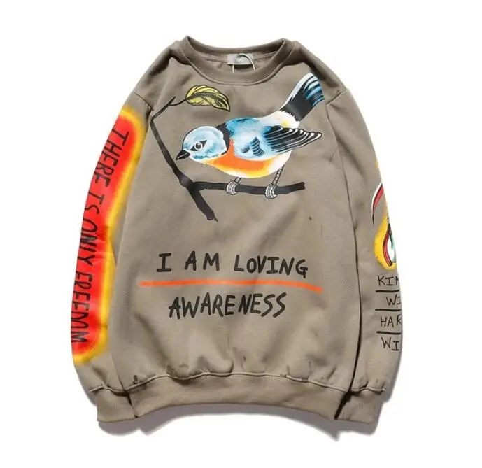 Худи и свитшоты kanye с граффити для мужчин женщин надписью LUCKY ME SEE Ghost GRIS худи Kanye West