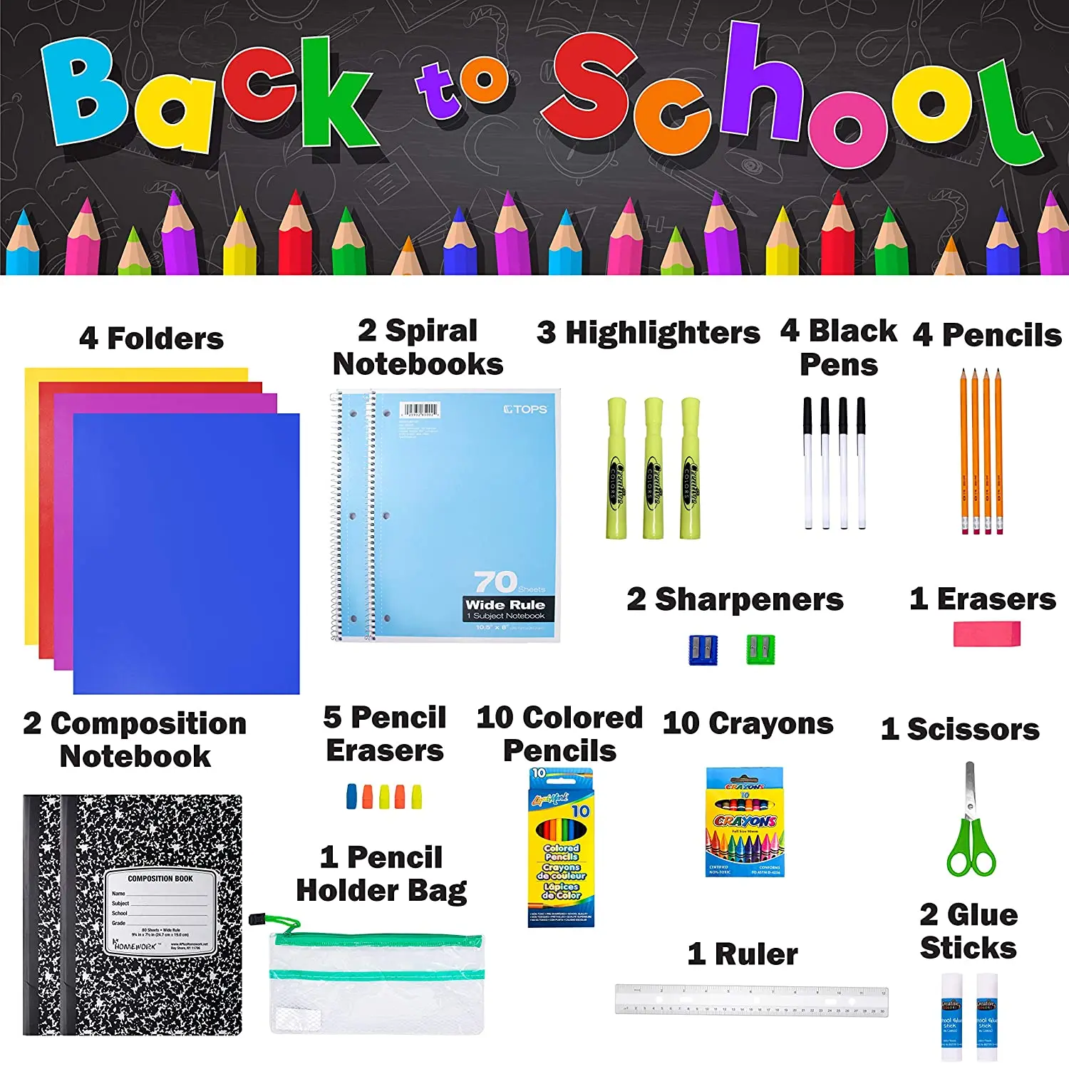 

School Supplies for Kids, Back to School Supply Box, Supplies for Girls Or Boys, Supplies Bundle Kit