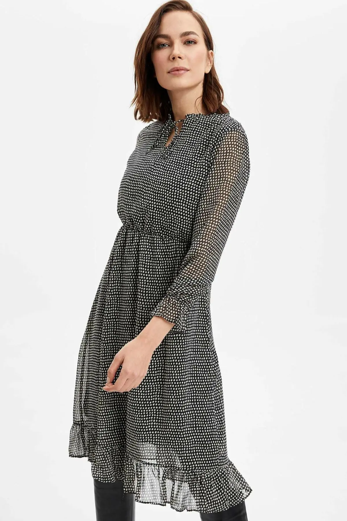 Женское шифоновое платье DeFacto повседневное с этническим принтом длинным рукавом