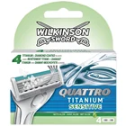 Вилкинсон меч Quattro титановые чувствительные запасные лезвия для бритвы 1 упаковка4 шт