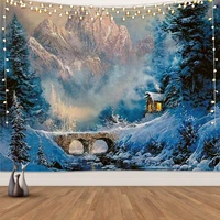 hut mountain snow wall christmas tapestry background decorations bedroom living room dormitory holiday house party wall blanket