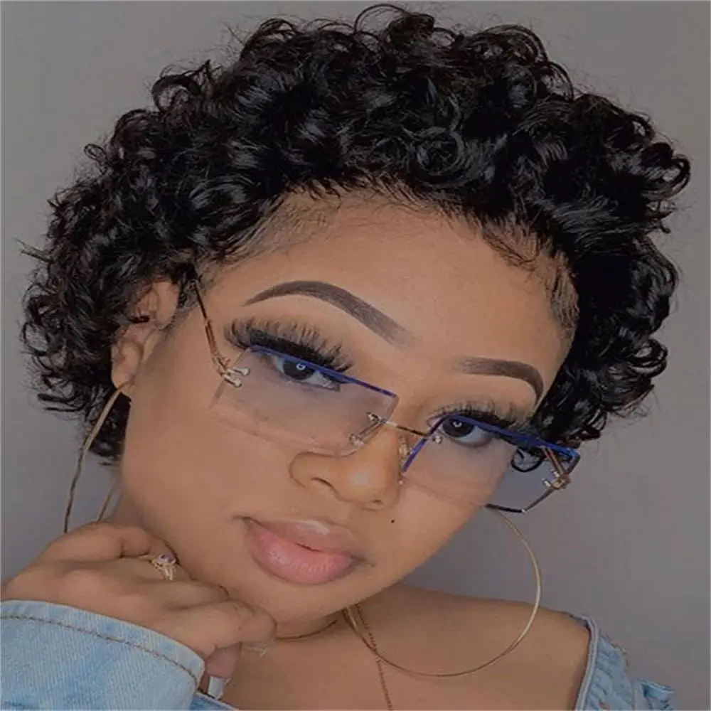 

Short Bob Wig Pixie Cut Wig Short Curly Human Hair Wigs Cheap Human Hair Wig Under $30 Transparent Lace Human Hair Pre Plucked