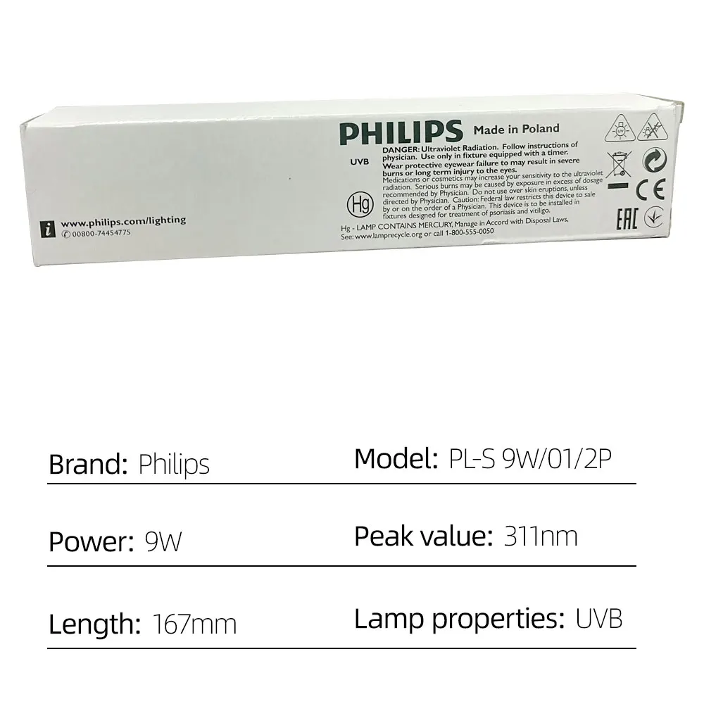 Ультрафиолетовая лампа для фототерапии PHILIPS PL-S нм 9 Вт/01/2P NB UVB 311NM | Красота и