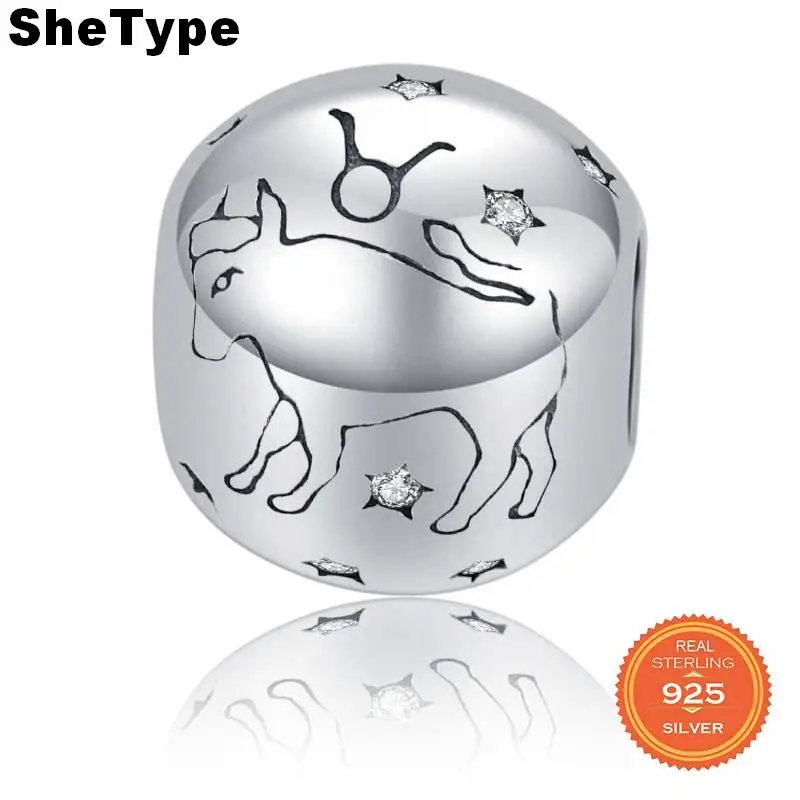 

Jazaz 2,8 г знак созвездий воды, круглые бусины для женщин, повседневная одежда, Телец, Очаровательная прозрачная звезда, чистое серебро 925 пробы