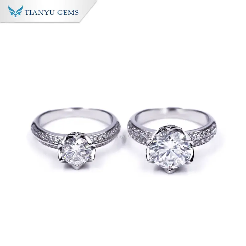 

Tianyu Gems 3ct Round Diamonds Silver Engagement Rings 925 Sterling 18K Gold Plated 1ct Moissanite Wedding Finger Ring for Women