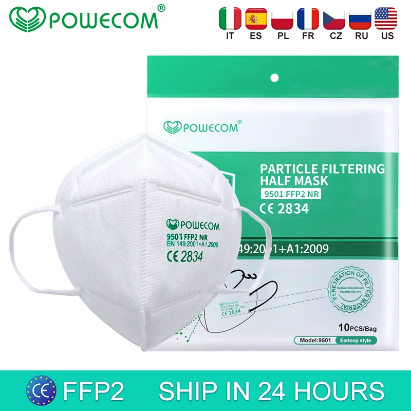 Powecom FFP2 маска CE 9501 защитная для лица FPP2 рта респиратор 95% фильтрация многоразовые