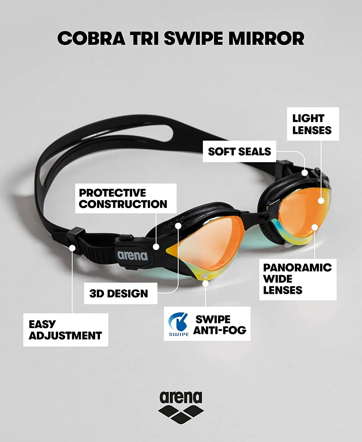 

ARENA Men's Cobra Tri Swipe glasses, silver black, one size