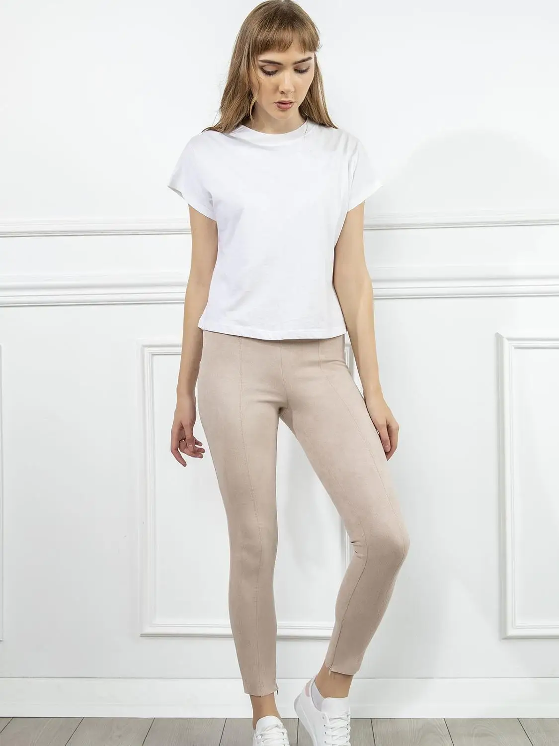 Women Tights Suede Pants New Season Zipper Detailed Autumn Winter
