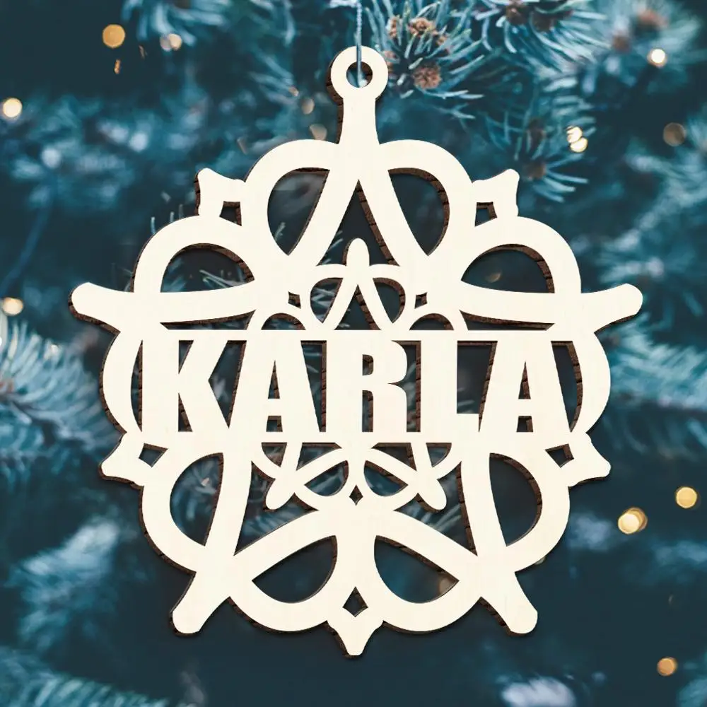 10pcs Personalized Christmas Snowflake Custom Snowflakes Wood Baubles Laser Cut Names Ornament Xmas Tree Decoration Tag | Дом и сад