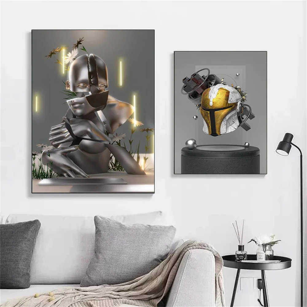 

Abstract Woman Bronze statue Art Poster Print Dark wind Art Canvas Painting Cuadros Wall Art Picture Room Nordic Home Decor