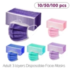 Одноразовая маска для лица, однотонная, 3 слоя, с петлями для ушей, 100, 10-Anti-pm2.5 шт.