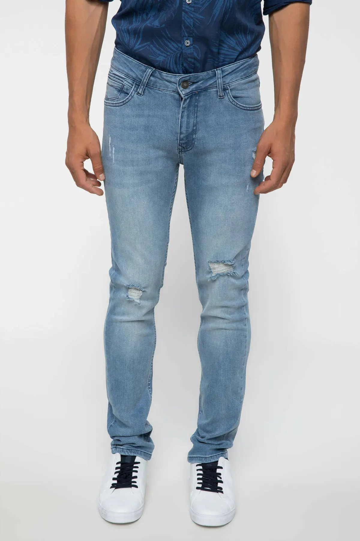 DeFacto мужские модные потертые синие простые джинсы повседневные классические