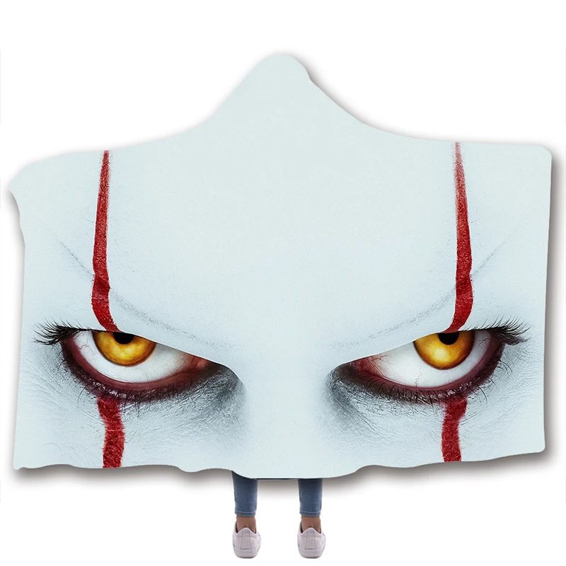 Аниме страшная маска Ужас It печатных плюша на меху с капюшоном и застежкой Одеяло