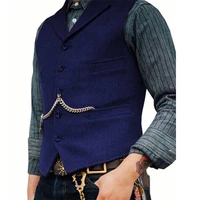royal blue tweed herringbone vests slim fit mens suit vests custom made sleeveless suit jacket mens wedding dress waistcoat