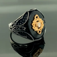 925 sterling silver onyx stone men ring embroidered ottoman jewelry handmade