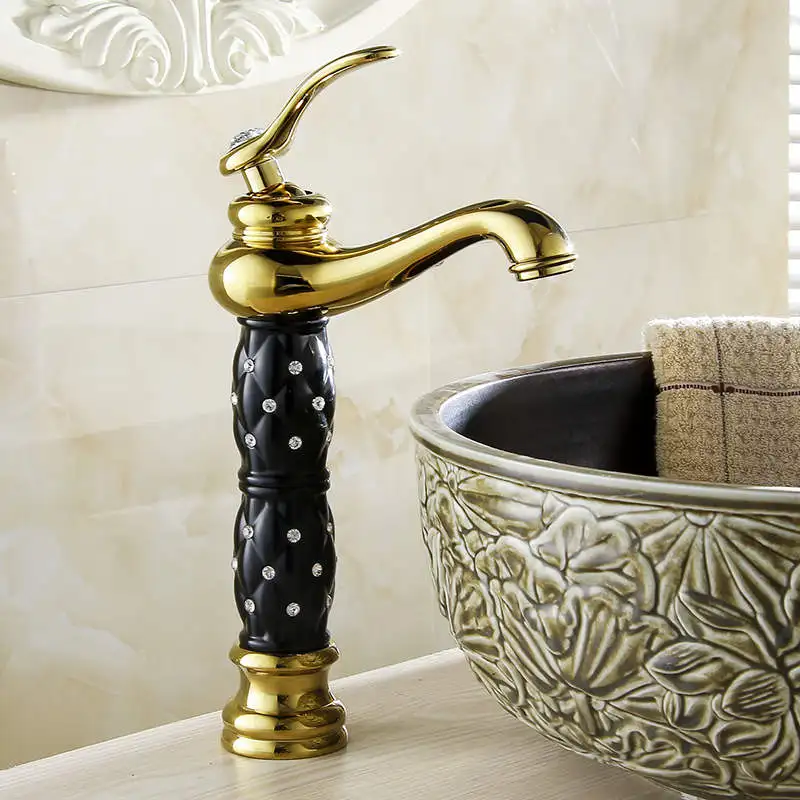 

814K Home Bathroom Luxurious Gold Diamond Cystal Single Handle Hot and Cold Water Basin Faucet