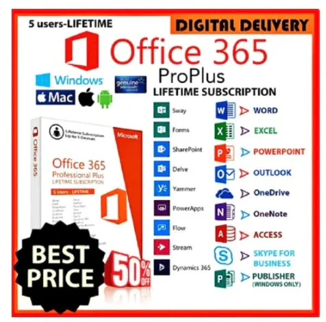 

Nw Mirft Office 365 Home & Business free forever for 5 PC, tablets & phones 100% original 100% trusted seller