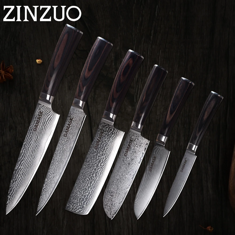 ZINZUO 6 шт. набор нож для нарезки шеф повара Santoku утилита дамасский супер острое