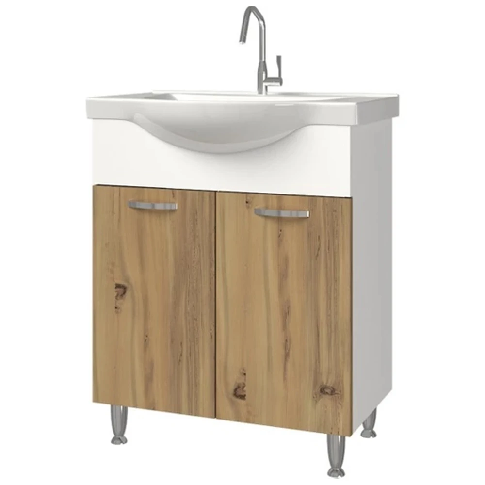 

Bathroom Cabinet with Sink 2 doors Modern Design Walnut Color FAST DELIVERY