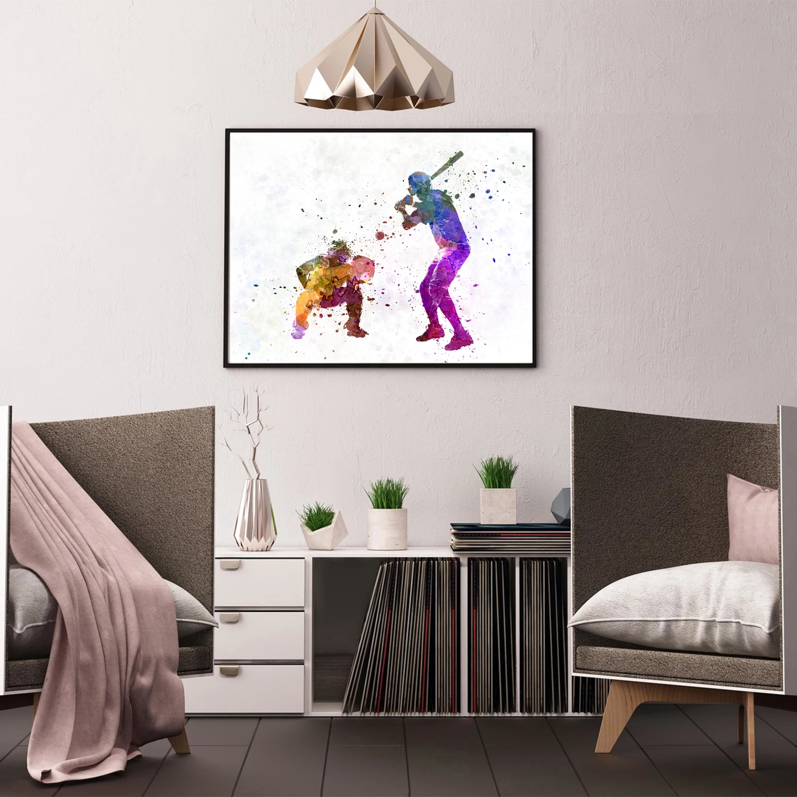 Постер Бейсбольного игрока Декор для дома и спорта ламины детский акварельные