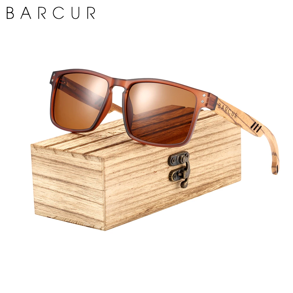 

BARCUR Design Brand Wood Sunglasses Zebra Temple Wooden Sun Glasses Men Polarized Vintage Women UV400 Protection Free Wood Box