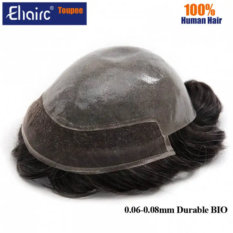 Bio- Toupee Men 0.06-0.08mm V Skin Swiss Lace Front Hair System Unit Wig Male Hair Prosthesis 100% Natural Hair Wig for Men