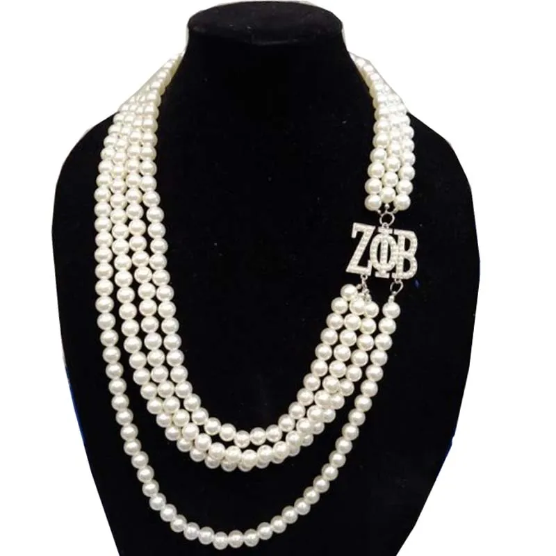 Многослойные Длинные жемчужные аксессуары Sorority ZPB ZOB ZETA PHI BETA жемчужное ожерелье