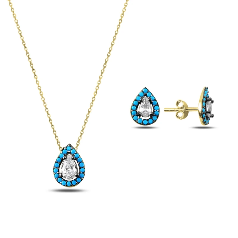 

Silver 925 Sterling Drop Nano Turquoise Gemstone Set