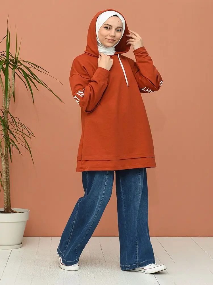 

Hooded Sports Tunic Cotton Woven Fabric Four Season Sweatshirts Hijab Modest Clothing Muslim Fashion