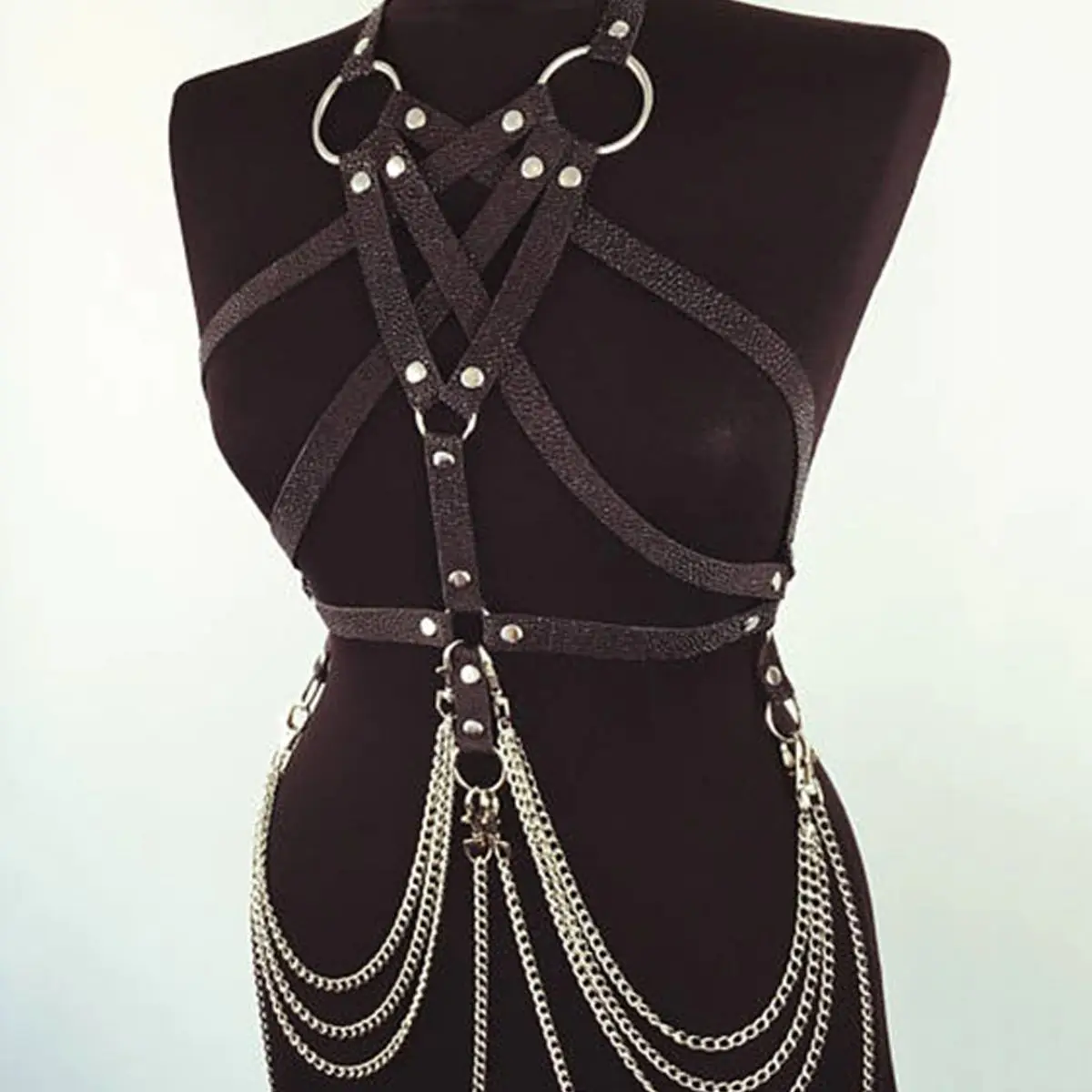 

Women Sexy Chain Leather Chest Harness, Bondage Toy, Gothic Style Black Harness, Erotic Lingerie - PNT11-S1