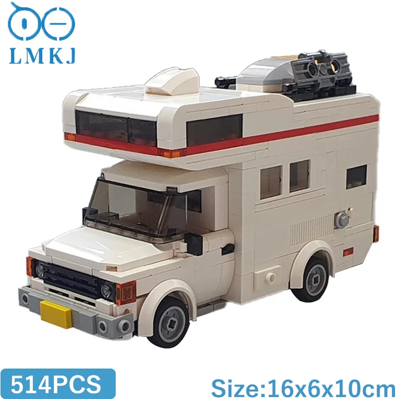 

MOC Hith-Tech City Car Transit MK2 Camper Car Building Blocks Bricks DIY Road Caravan Street View Friend Picnic RV Toys for Boys