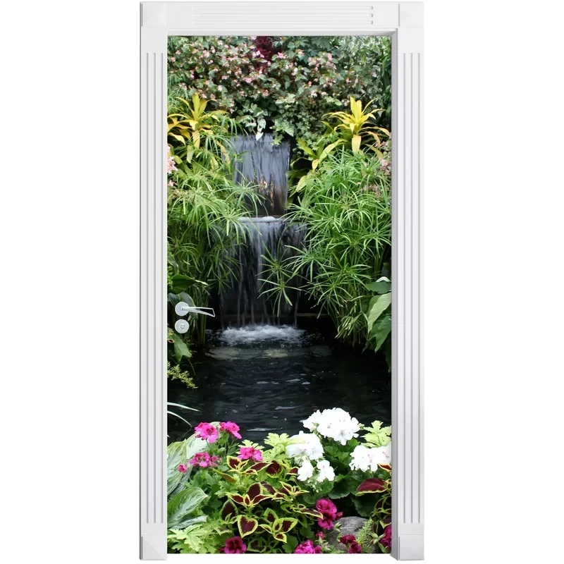 Бесплатная доставка самоклеящаяся дверная наклейка цветочный фонтан фотообои