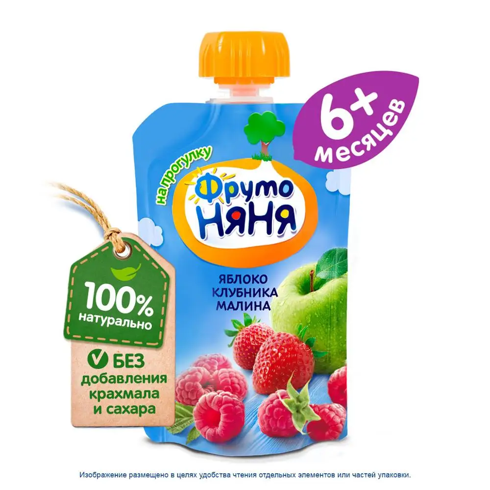 Dessert FrutoNanny from apples strawberries raspberry 90g 6 months feeding food feedkid baby for children FrutoNyanya Fruto Nanny Nyanya | Мать