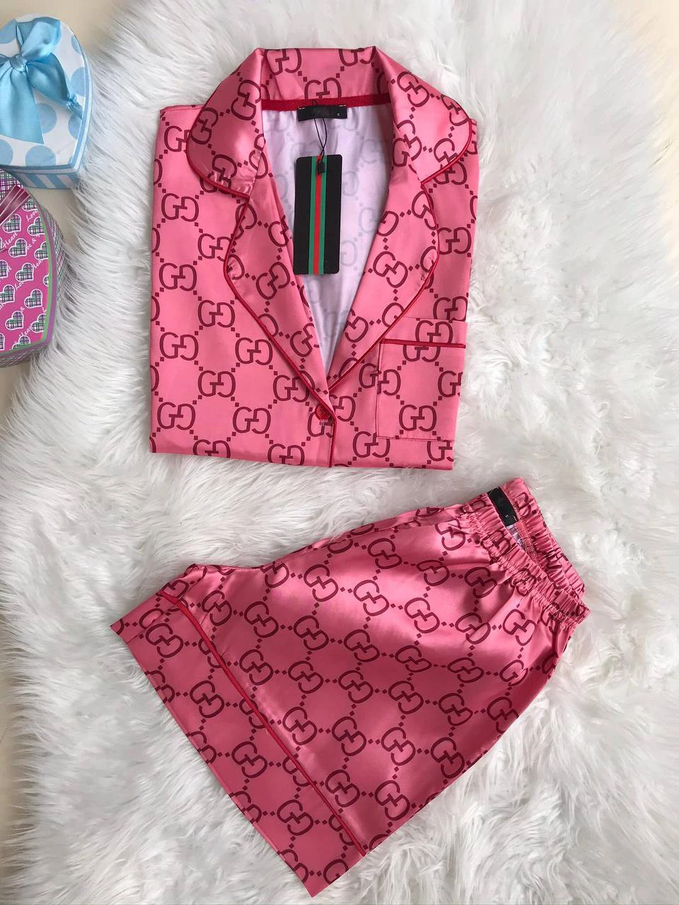 

Luxury Dark Pinky Short Satin Pajamas Set