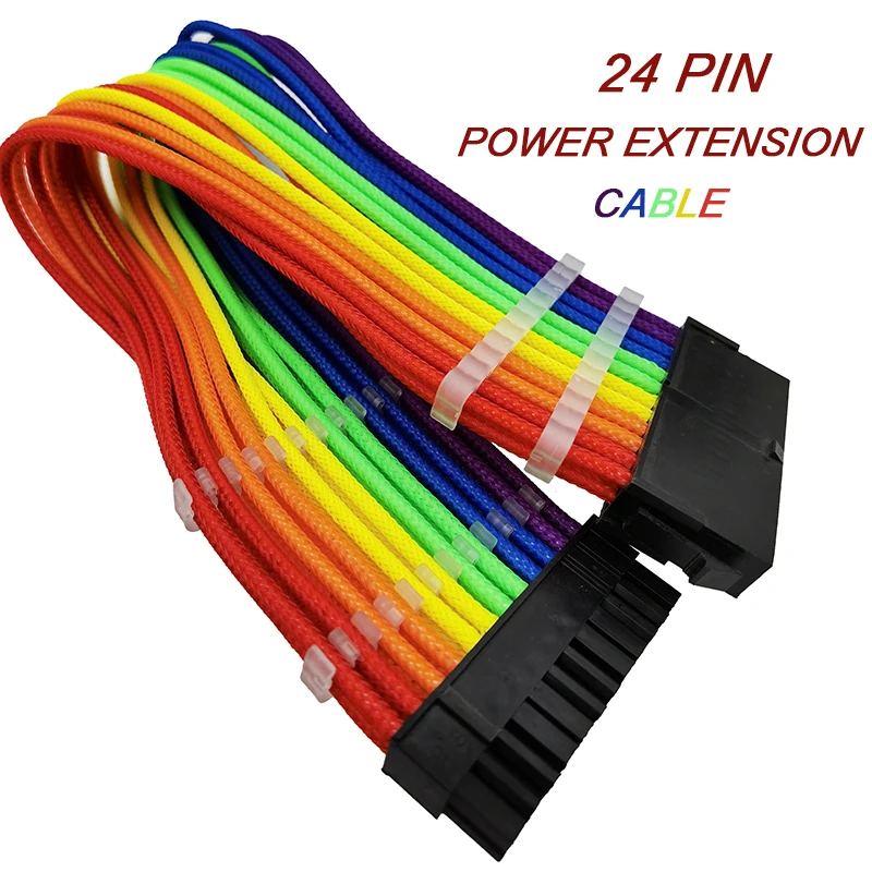 

24 Pin Power Extendion Supply Cable Kit Male To Female ATX 18 WAG Sleeved Cord For Customize Game Computer