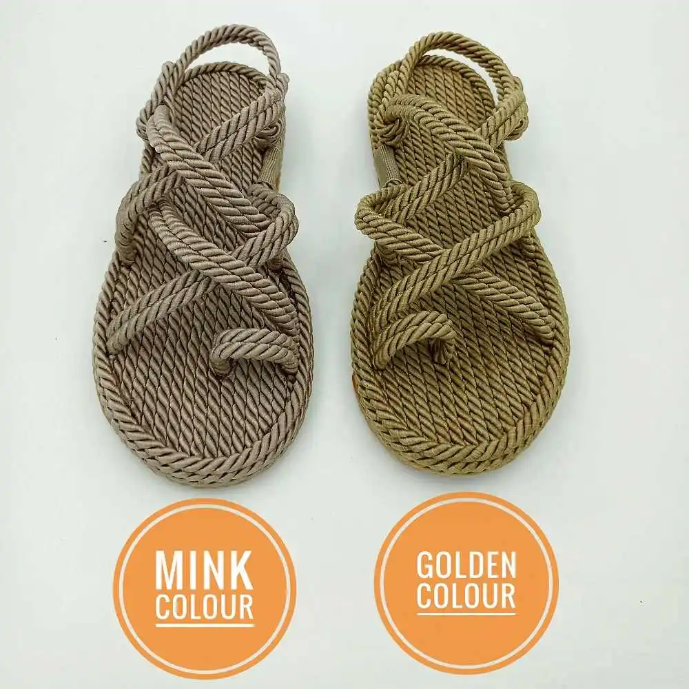 Women Summer Straw Rope Mesh Rome Sandals Cross Tied Flat Base Sea Beach Casual Light Coolest Multi Elegant Design Flip Flop