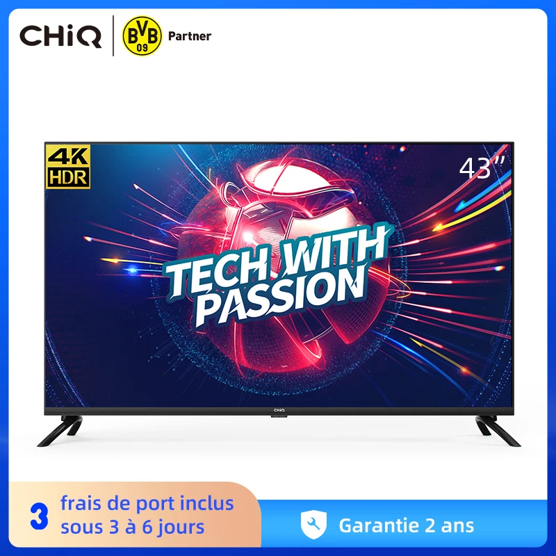 Смарт ТВ CHiQ U43H7L UHD 4K 43 дюйма (108 см) HDR10/hlg Wi Fi Bluetooth видео премиум класса Netflix 5 1 Youtube Kids