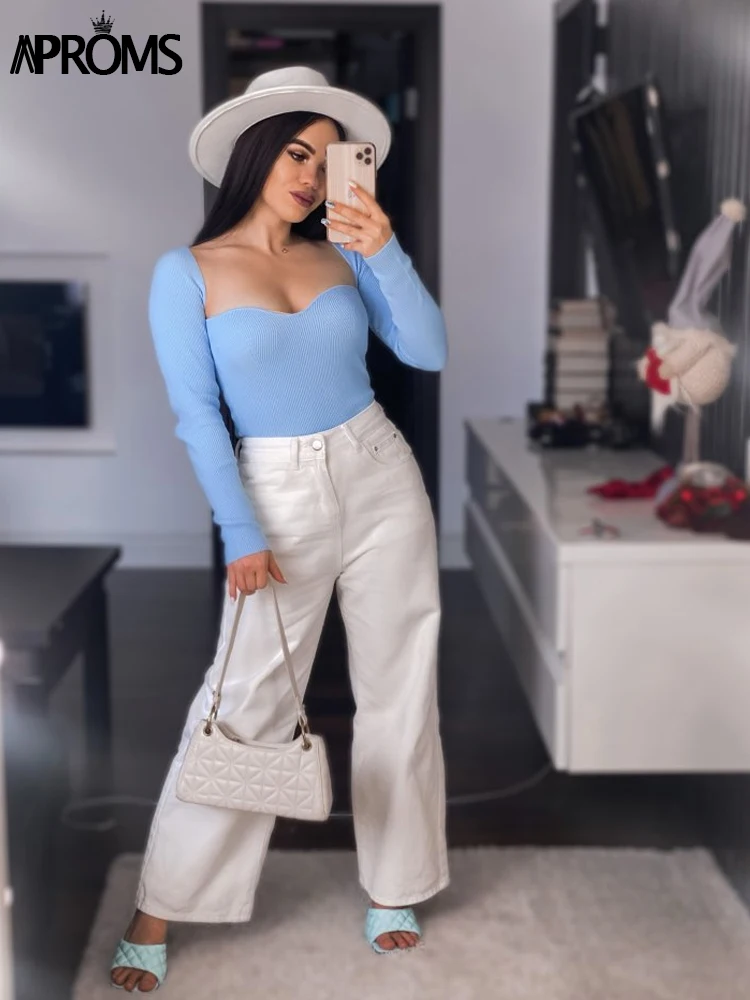 Aproms сексуальный вязаный свитер с квадратным вырезом Женский Повседневный