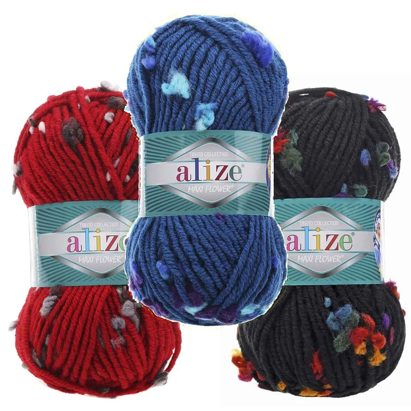 

Alize SUPERLANA MAXI FLOWER Yarn 100GR %70 Acrylic %25 Wool %5 Polyamid Hand Knitting Crochet String Colorful Tweed Bulky Blend