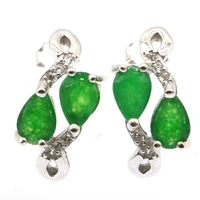 16x7mm pretty 2g real green emerald created white sapphire blood ruby cz gift for sister 925 solid sterling silver earrings